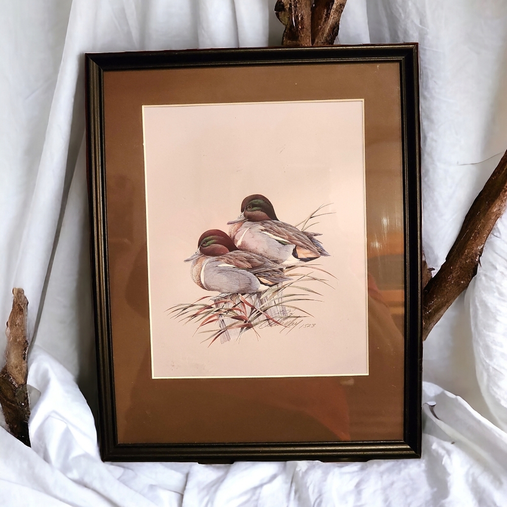 ART LAMAY "Ducks" Pencil Double Signed Print Professional Framed Matted 15 x 12
